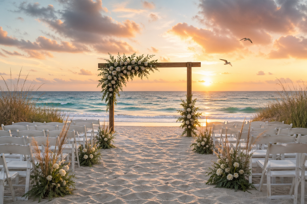 Gulf beach wedding backdrop